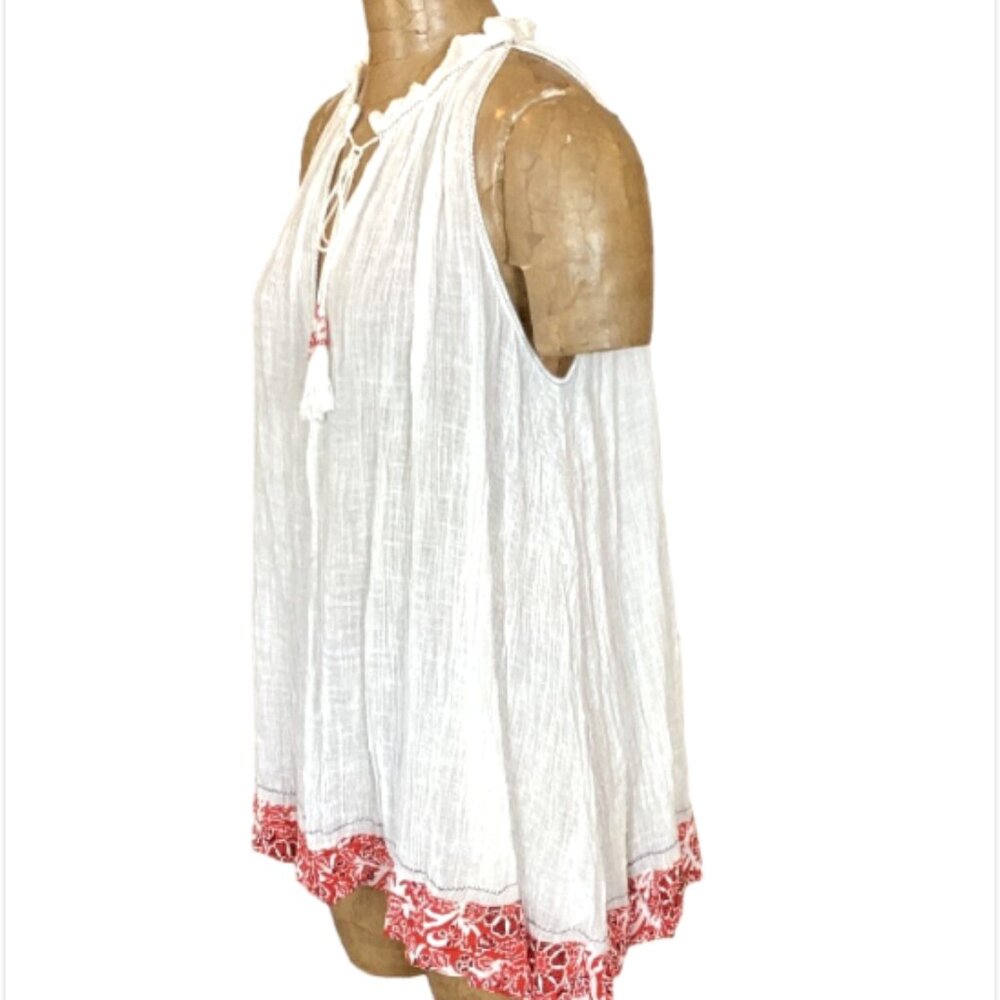 Free People Feel The Heat Gauze Tunic Top XS White &‎ Red #151V - Picture 5 of 11